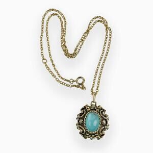 Sarah Coventry Czarina Necklace Blue Glow Cabochon Rhinestones Chain Extender